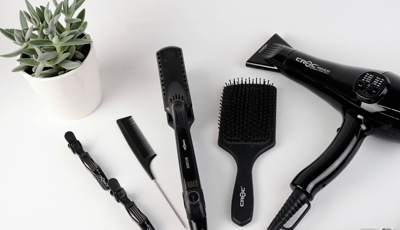 Pomades and shears on the shelf